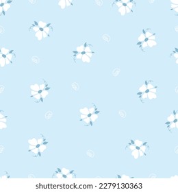 Blue pastel cute tiny flower spring  season doodle pattern