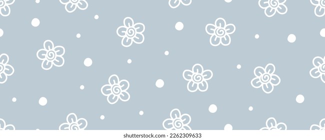 Blue pastel flower doodle banner pattern