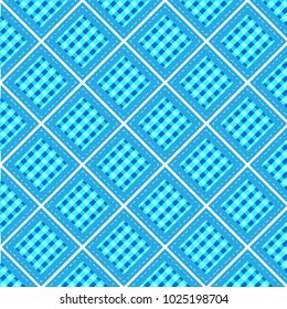 blue pastel plaid diamond shape with white dashed line frame pattern background vector illustration image