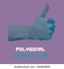Blue pastel Polygonal thumbs up vector- sign by hand, like sign by hand (vector illustration of a many triangles)
