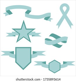 Blue Pastel Ribbon Set In Isolated For Celebration Banner White Background, Vector Illustration