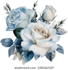 Blue Pastel Rose Flower Bouquet Watercolor Ilustración
