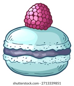 A blue pastry with a raspberry on top