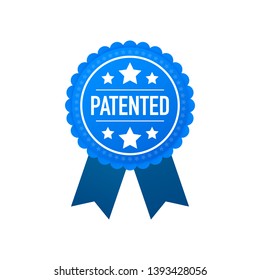 Blue patented label. Vector illustration.