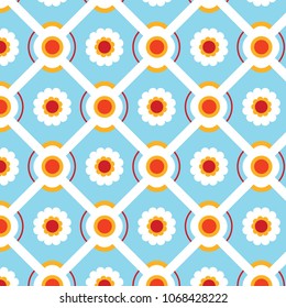 Blue pattern art deco floral waves vector