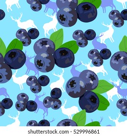 blue pattern with blueberries and decorative deer