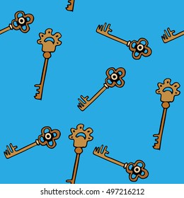 Blue pattern with bronze decorative keys