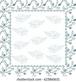 Blue  pattern card on an isolated background. Hand drawn