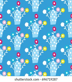 blue pattern Colorful flowers pattern. background