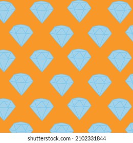 Blue pattern with blue crystals in retro style on a yellow background. geometric background. Seamless vector pattern. Abstract light digital background.