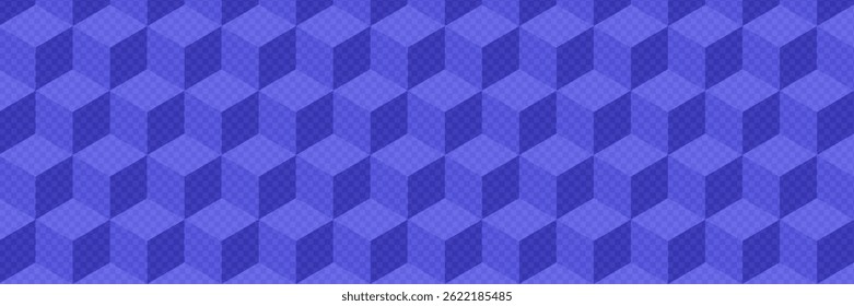 Padrão Azul Com Cubo No Fundo Transparente Do Tabuleiro De Verificação. Textura Geométrica Com Cubos E Grade. Ilusão óptica 3d. Bg Azul Abstrato Com Design De Verificador. Gráfico Vetorial Tecnológico Com Blocos De Geometria.