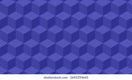 Blue Pattern With Cube On Transparent Checkerboard Background. Geometric Texture With Cubes And Grid. 3d Optic Illusion. Blue Abstract Bg With Checker Design. Tech Vector Graphic With Geometry Blocks.