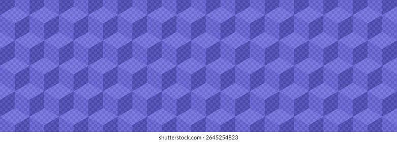 Blue Pattern With Cube On Transparent Checkerboard Background. Geometric Texture With Cubes And Grid. 3d Optic Illusion. Blue Abstract Bg With Checker Design. Tech Vector Graphic With Geometry Blocks.