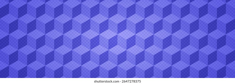 Blue Pattern With Cube On Transparent Checkerboard Background. Geometric Texture With Cubes And Grid. 3d Optic Illusion. Blue Abstract Bg With Checker Design. Tech Vector Graphic With Geometry Blocks.
