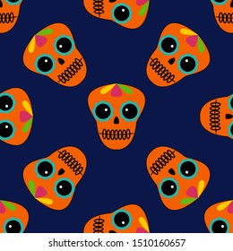 A blue pattern of cute skulls for day of the dead holiday