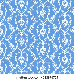 Blue Pattern Damask Wallpaper For Interior