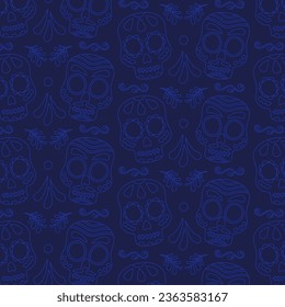 Blue Pattern For Day Of The Dead Decoration. Vector Flat Style Illustration