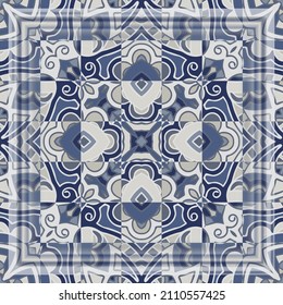 Blue pattern for decoration. Print for paper, tiles, textiles. Home  decor, interior design, cloth design. Frame.
