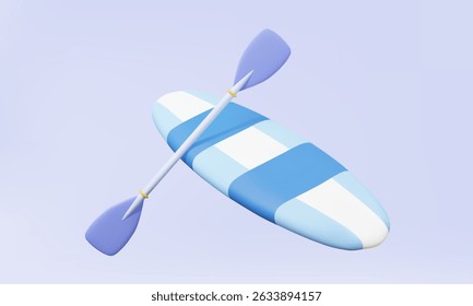 Surfboard de design padrão azul com roxo paddle isolado no fundo pastel. esporte de jogo extrema aventura viagem verão temporada atividade ao ar livre estilo de vida férias relaxar viagem. ilustração de vetor 3d