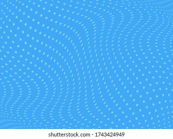 Blue pattern of dots, dotted lines, circles of different scale. Wavy dotted lines background. Digital Gradient. Pop-art style. Grunge Backdrop. Abstract panel. Vector illustration