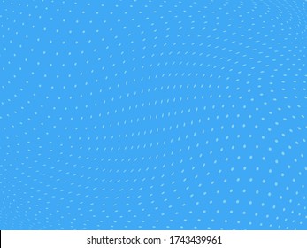 Blue pattern of dots, dotted lines, circles of different scale. Wavy dotted lines background. Digital Gradient. Pop-art style. Grunge Backdrop. Abstract panel. Vector illustration