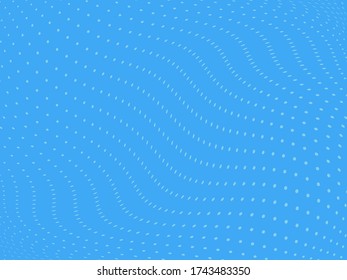 Blue pattern of dots, dotted lines, circles of different scale. Wavy dotted lines background. Digital Gradient. Pop-art style. Grunge Backdrop. Abstract panel. Vector illustration