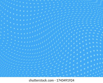 Blue pattern of dots, dotted wavy lines, circles of different scale. Wavy dotted lines background. Digital Gradient. Pop-art style. Grunge Backdrop. Abstract panel. Vector illustration