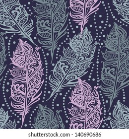 blue pattern with feathers
