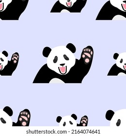 Blue pattern with funny pandas. Background for wallpaper, cover for notebooks, texture for a blanket, business card and other