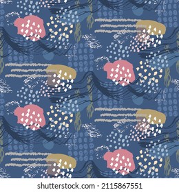 Blue pattern with hand drawn sketchy shapes
