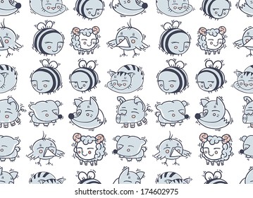 blue pattern happy animals
