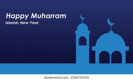 blue pattern islamic happy muharram vector background