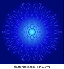 Blue pattern on a blue background. Abstract Flower Mandala. Decorative element for design. snowflake. Zentangle mandala style. Good idea for greeting cards, invitations, prints, textiles, tattoo.