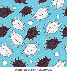 blue pattern with pearls and shells