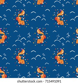 Blue pattern with playing foxes