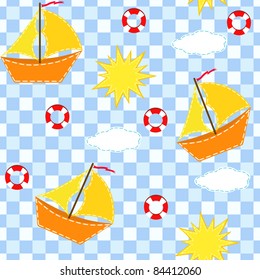 Blue pattern with ship. Vector illustration.