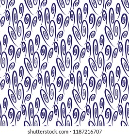 blue pattern of swirls, seamless, isolated on white background