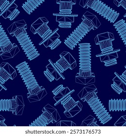 Blue pattern of various types of bolts and screws. The pattern is intricate and detailed, with each bolt and screw clearly visible