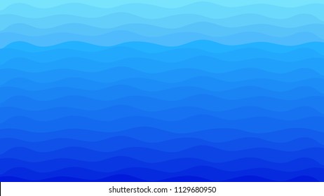 Blue pattern waves, sea ocean theme, paper cut style, gradient color transition from dark to light, vivid bright background for web design, wallpaper, screen, card, banner, site, ultramarine color.