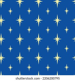 Blue pattern with yellow stars. Seamless pattern. Flat, vector. Isolated vector illustration eps 10