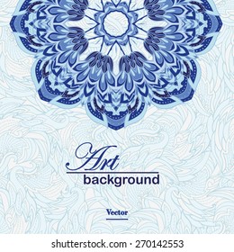 Blue patterned background art. Circle background with many details. Vector illustration. Illustration for greeting cards, invitations, and other printing projects.