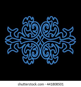 Blue patterned isolated ornament on black background