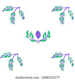 Blue patterned leaves encircle vibrant green leaves, creating a striking contrast of colors and textures in a harmonious natural design.