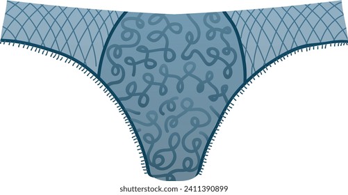 Blue patterned women's underwear on a white background. Feminine lingerie, comfortable seamless panty design. Fashionable intimate apparel vector illustration.