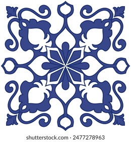 Blaue Muster auf Keramik, Fliesen, abstrakte Muster von Blumen.