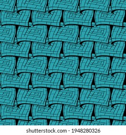 Blue Pavers Seamless Pattern. Blue Cartoonish Tile Seamless Ornament. Vector Blue Tile.