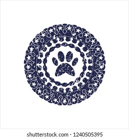 Blue paw icon inside rubber stamp