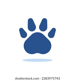 blue paw icon like badge for zoo or pet shop. flat simple trend modern minimal logotype graphic art design web element isolated on white background. concept of store print with items for home animal