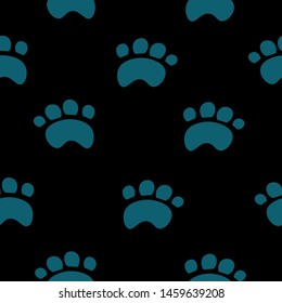 Blue paws on a black background. Design for wallpaper, textiles. Children's illustration.
