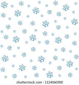Blue paws pattern, background vector illustration